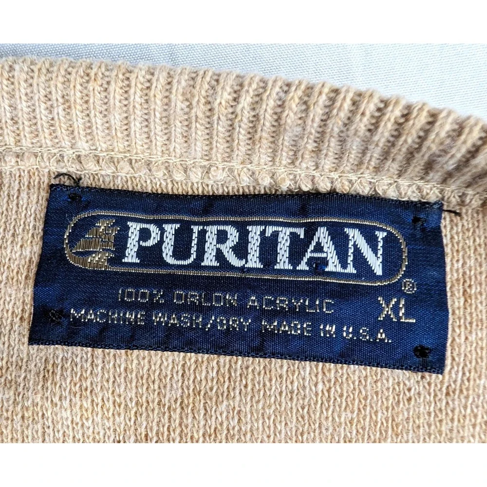 Puritan Vintage Mens XL Tan V-Neck Sweater Vest Orlon Acrylic Made in USA